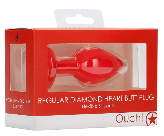 Красная анальная пробка с прозрачным стразом Diamond Heart Butt Plug - 7,3 см. от Intimcat