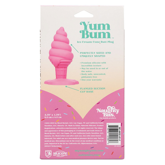Розовая анальная пробка в виде мороженого Yum Bum Ice Cream Cone Butt Plug - 9,5 см. California Exotic Novelties