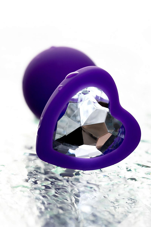 Фиолетовая анальная втулка с прозрачным стразом-сердечком - 7 см. - фото 9