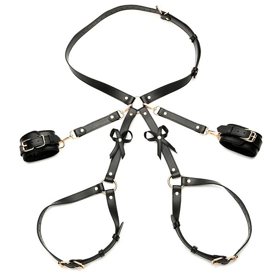 Черная сбруя Bondage Harness на бедра с бантиками - размер M-L - фото 5