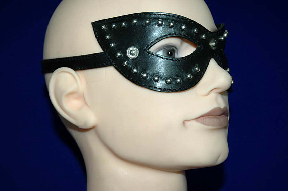 Чёрная маска на глаза  Кошка  со съемными шорами - натуральная кожа