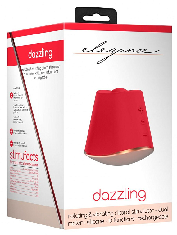 Красный клиторальный стимулятор Dazzling с вибрацией и ротацией - 6,7 см. - силикон