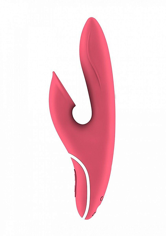 Розовый вибратор HIKY Rabbit с клиторальным отростком с функцией всасывания - 23 см. от Intimcat