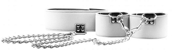 Чёрно-белый двусторонний ошейник с наручниками Reversible Collar and Wrist Cuffs от Intimcat