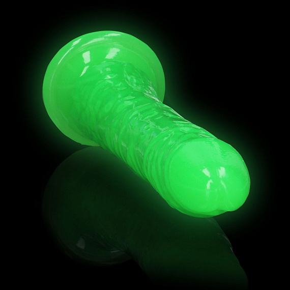 Зеленый люминесцентный фаллоимитатор на присоске - 22 см. Shots Media BV