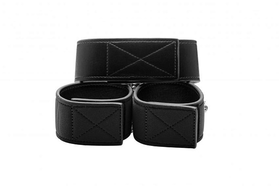 Чёрный двусторонний ошейник с наручниками Reversible Collar and Wrist Cuffs - 