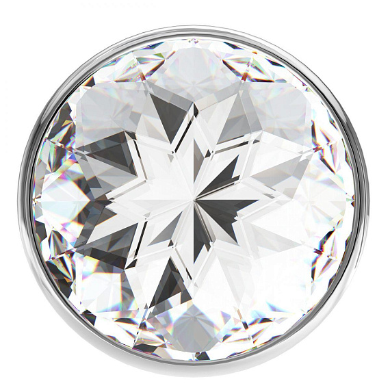 Малая серебристая анальная пробка Diamond Clear Sparkle Small с прозрачным кристаллом - 7 см. от Intimcat