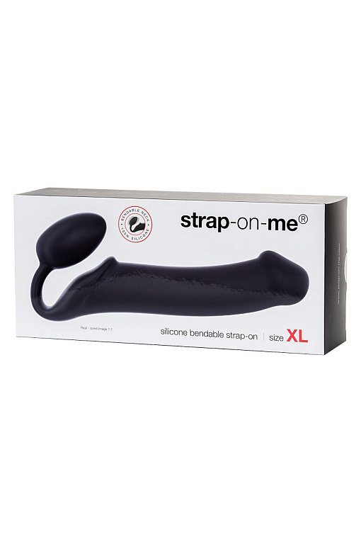 Черный безремневой страпон Silicone Bendable Strap-On XL - фото 7