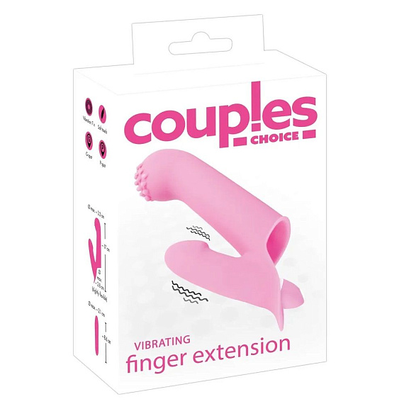 Нежно-розовая двойная вибронасадка на палец Vibrating Finger Extension - 17 см. - силикон
