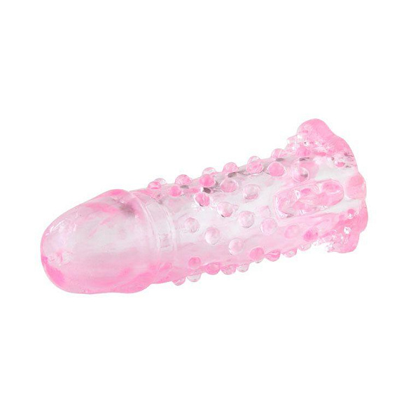 Розовая насадка на пенис с пупырышками и усиками - 13 см. от Intimcat