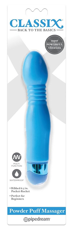Голубой гибкий вибромассажер Powder Puff Massager - 17,1 см. - термопластичная резина (TPR)