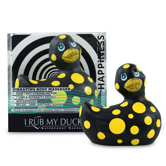 Черный вибратор-уточка I Rub My Duckie 2.0 Happiness в жёлтый горох - анодированный пластик (ABS)
