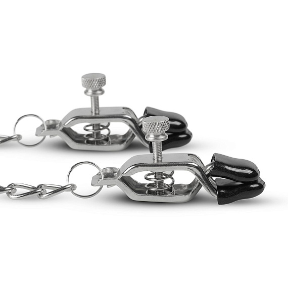 Зажимы на соски с цепочкой Easytoys Big Nipple Clamps With Chain - металл