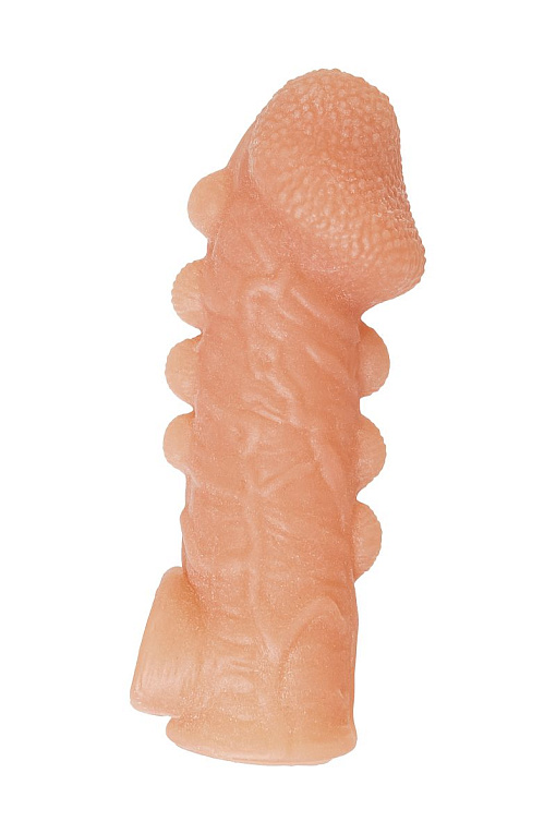 Телесная закрытая насадка с шишечками Cock Sleeve 008 Size S - 13,8 см. - термопластичный эластомер (TPE)