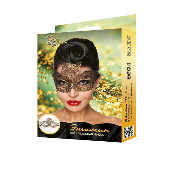 Золотистая карнавальная маска  Этамин - 100% полиэстер