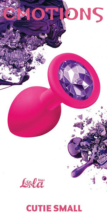 Малая розовая анальная пробка Emotions Cutie Small с фиолетовым кристаллом - 7,5 см. от Intimcat