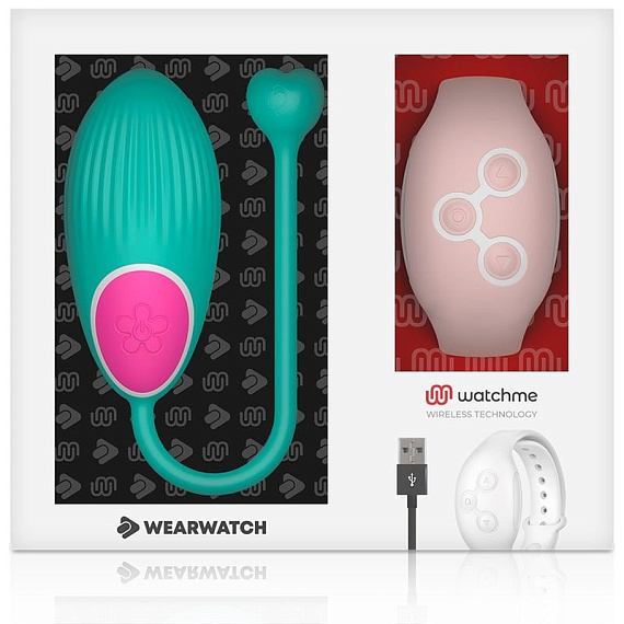 Зеленое виброяйцо с нежно-розовым пультом-часами Wearwatch Egg Wireless Watchme - силикон