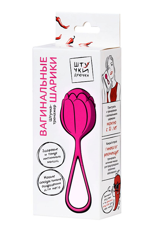 Розовый рельефный вагинальный шарик со шнурком - силикон
