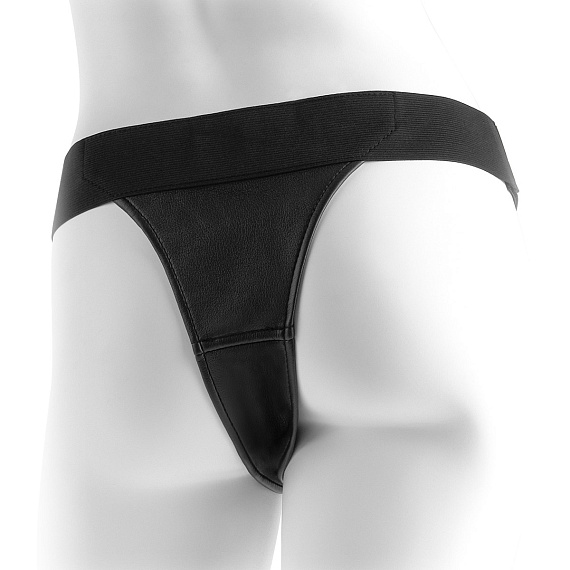 Черные виниловые женские трусики для страпона Crotchless Harness от Intimcat