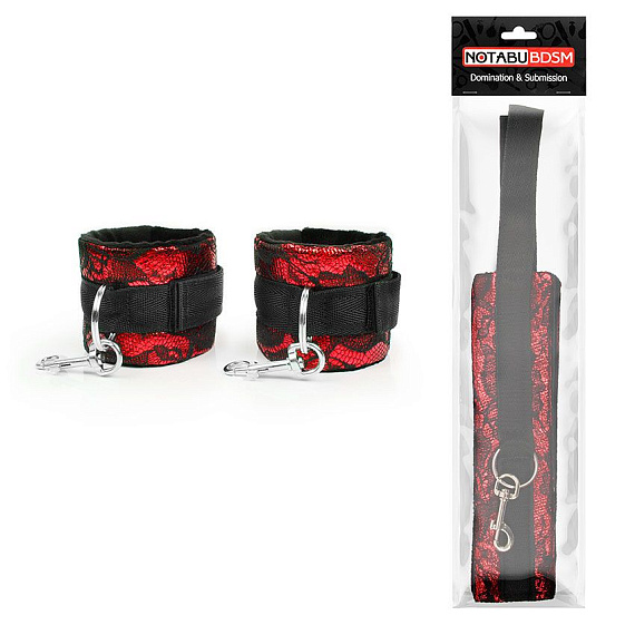 Красно-черные наручники с карабинами - текстиль