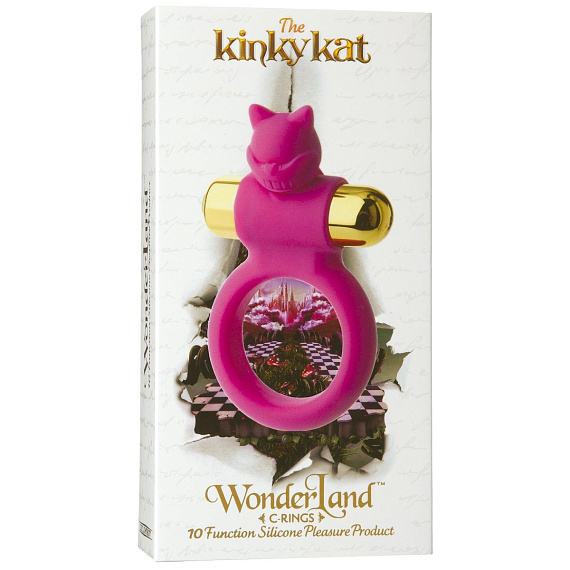 Розовое эрекционное кольцо с вибростимулятором The Kinky Kat - силикон