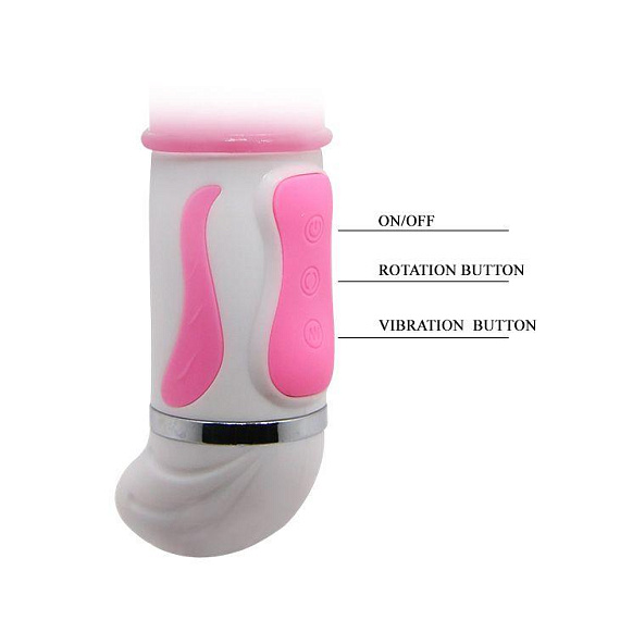 Розовый вибратор с вращением бусин и клиторальной бабочкой - 30 см. Baile