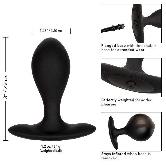 Черная расширяющаяся анальная пробка Weighted Silicone Inflatable Plug M California Exotic Novelties