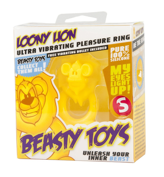 Жёлтая вибронасадка на пенис Beasty Toys Looney Lion - силикон