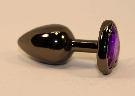 Чёрная анальная пробка с фиолетовым стразом - 7 см. - металл