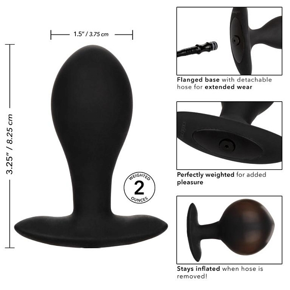 Черная расширяющаяся анальная пробка Weighted Silicone Inflatable Plug Large - 8,25 см. - фото 5