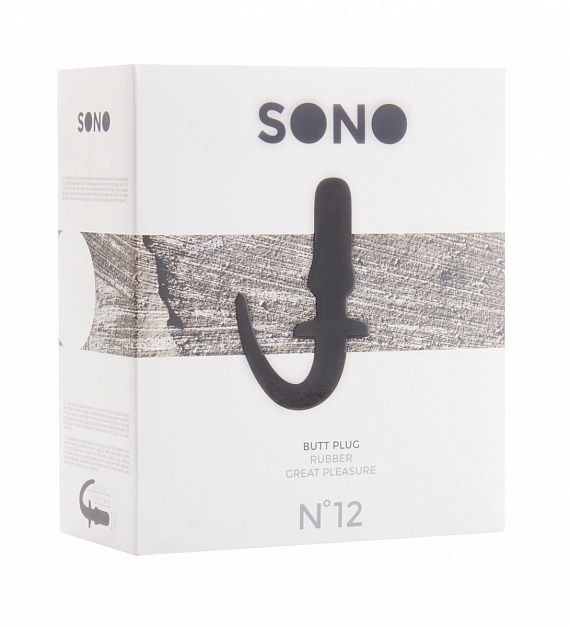 Чёрная анальная пробка SONO №12  с хвостиком-ручкой - термопластичная резина (TPR)