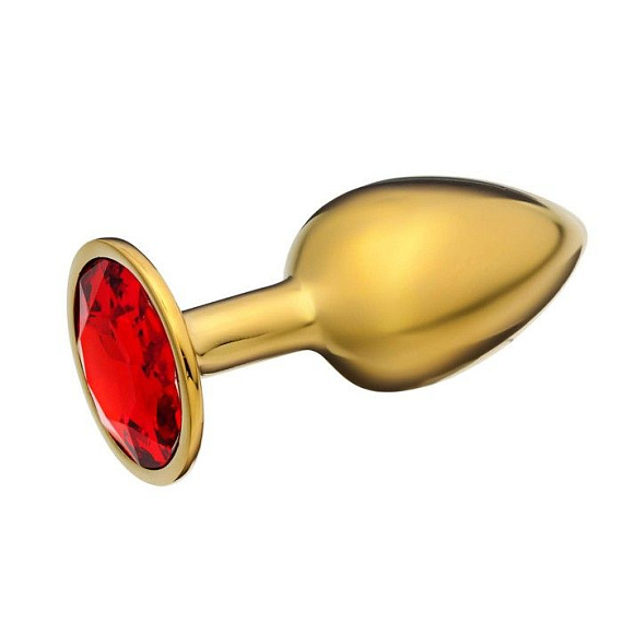 Золотистая анальная пробочка с красным кристаллом - 7 см. - алюминий