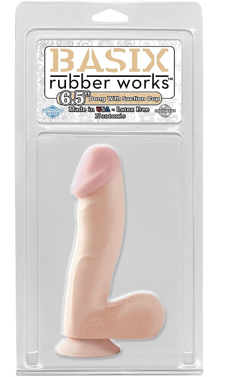 Фаллоимитатор с мошонкой Basix Rubber Works 6.5  Dong with Suction Cup - 17,8 см. - поливинилхлорид (ПВХ, PVC)