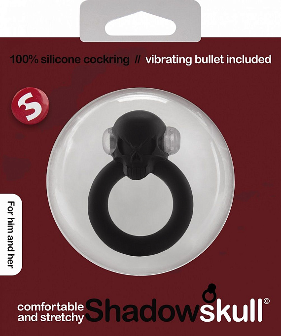 Чёрное виброкольцо Shadow Skull Cockring с черепом - силикон