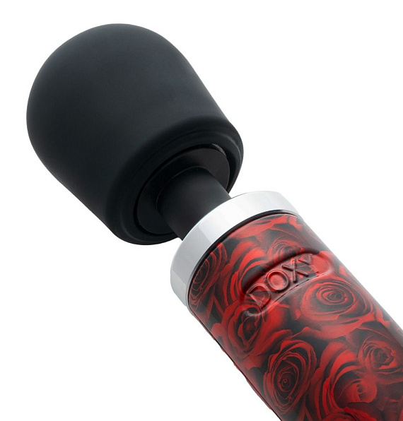 Красно-черный жезловый вибратор Doxy Die Cast с розами - металл, силикон
