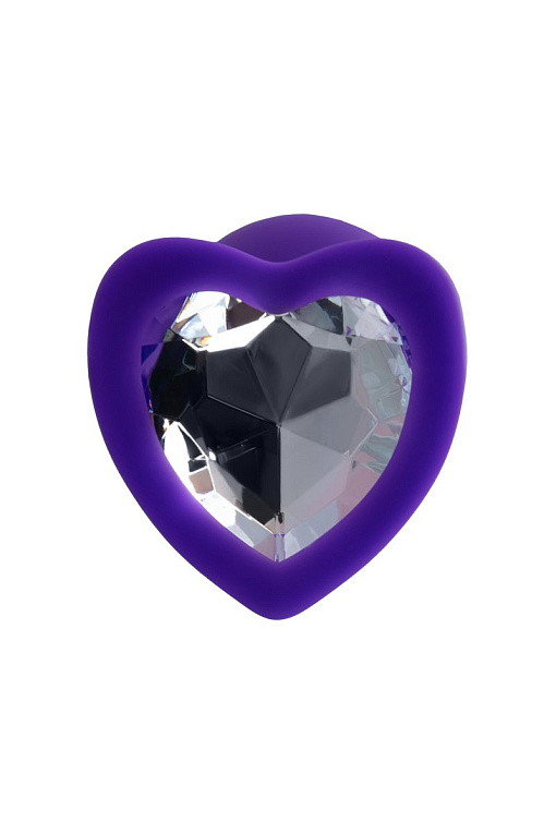 Фиолетовая анальная втулка с прозрачным стразом-сердечком - 7 см. от Intimcat