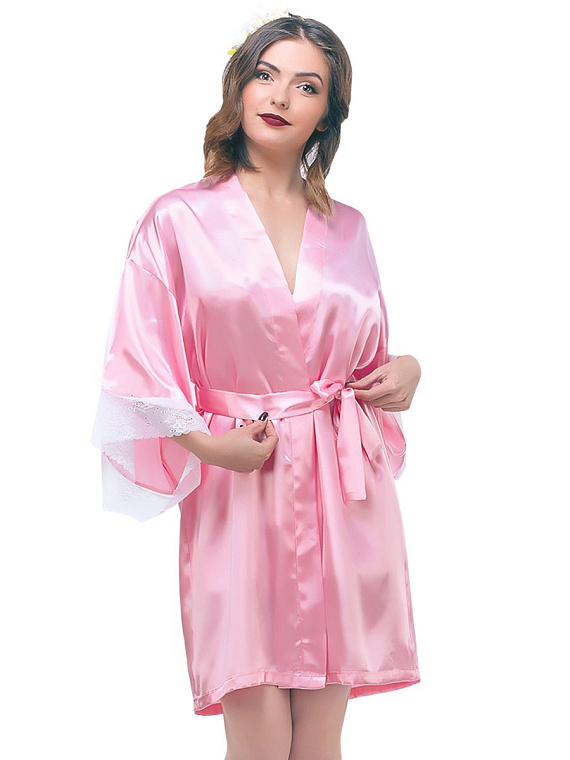 Короткий халатик-кимоно с кружевным сердечком на спинке - фото 6