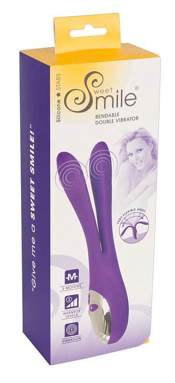 Фиолетовый сдвоенный вибратор Bendable Double Vibrator - 24,3 см. - силикон