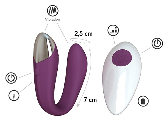 Фиолетовый вибратор для пар Fera с пультом ДУ - силикон
