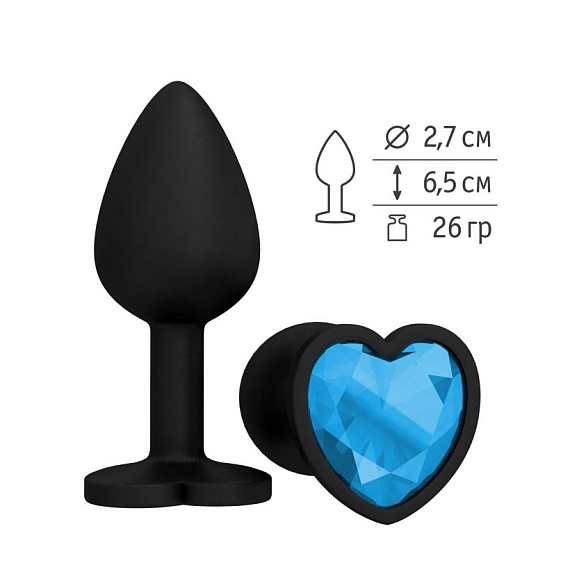Черная силиконовая пробка с голубым кристаллом - 7,3 см. - силикон