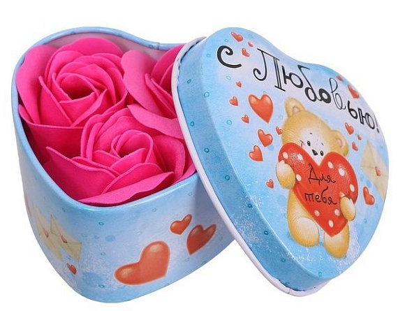 Розовые мыльные розы в шкатулке-сердце  С любовью  - 3 шт. от Intimcat
