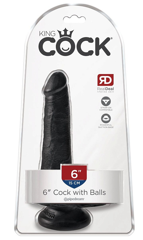 Черный фаллоимитатор с мошонкой и присоской 6  Cock with Balls - 17,8 см. от Intimcat