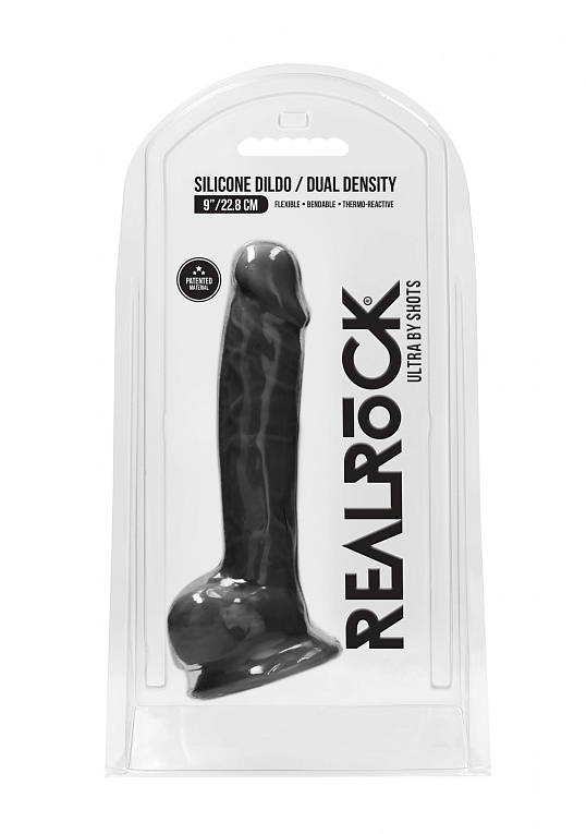 Черный фаллоимитатор Realistic Cock With Scrotum - 22,8 см. - силикон
