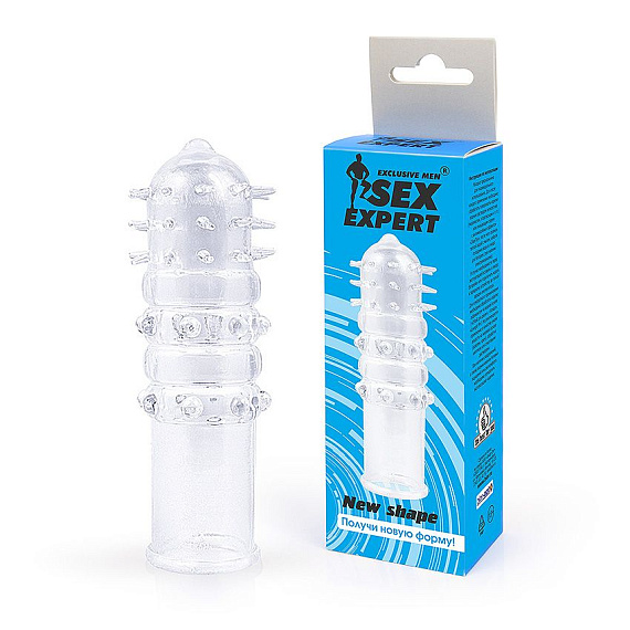 Закрытая прозрачная насадка на пенис с выпуклостями и шипами - 12,5 см. - термопластичный эластомер (TPE)