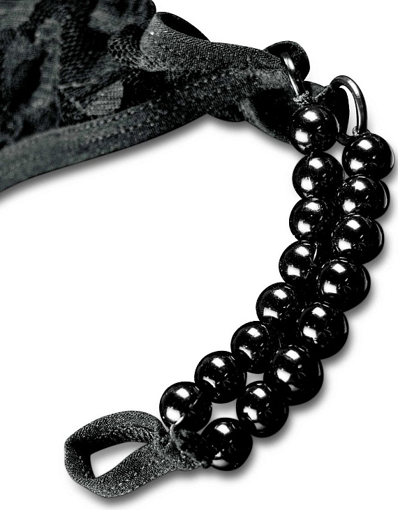 Черные трусики Crotchless Pleasure Pearls S-M-L с бусинами и анальным стимулятором - фото 5