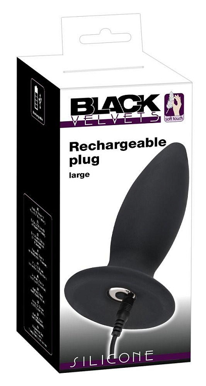 Чёрная перезаряжаемая анальная пробка Black Velvets Recharge Plug L - 14,7 см. - фото 5