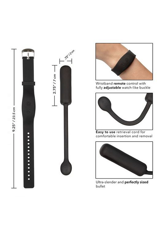 Черное виброяйцо с браслетом-пультом Wristband Remote Petite Bullet California Exotic Novelties