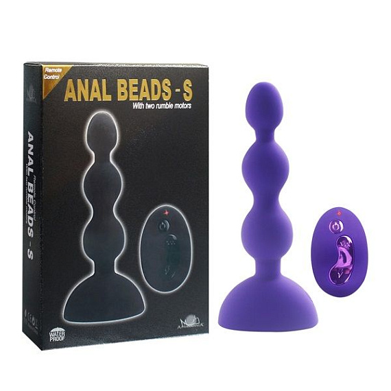 Фиолетовый анальный вибростимулятор Anal Beads S с пультом ДУ - 14,5 см. от Intimcat