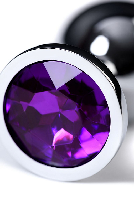 Серебристая коническая анальная пробка с фиолетовым кристаллом - 8 см. - фото 8