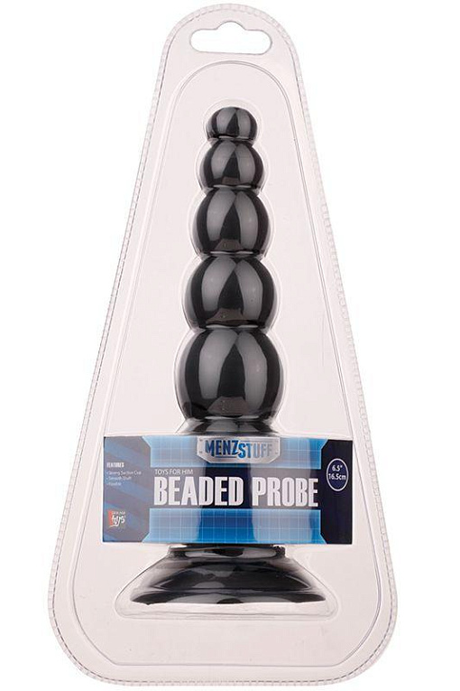 Чёрная анальная пробка-ёлочка MENZSTUFF BEADED PROBE - 16,5 см. - поливинилхлорид (ПВХ, PVC)